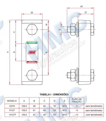  VI127T Visor de Nível de Óleo Universal - VI 127T - 159,5mm - Com Termômetro - 2